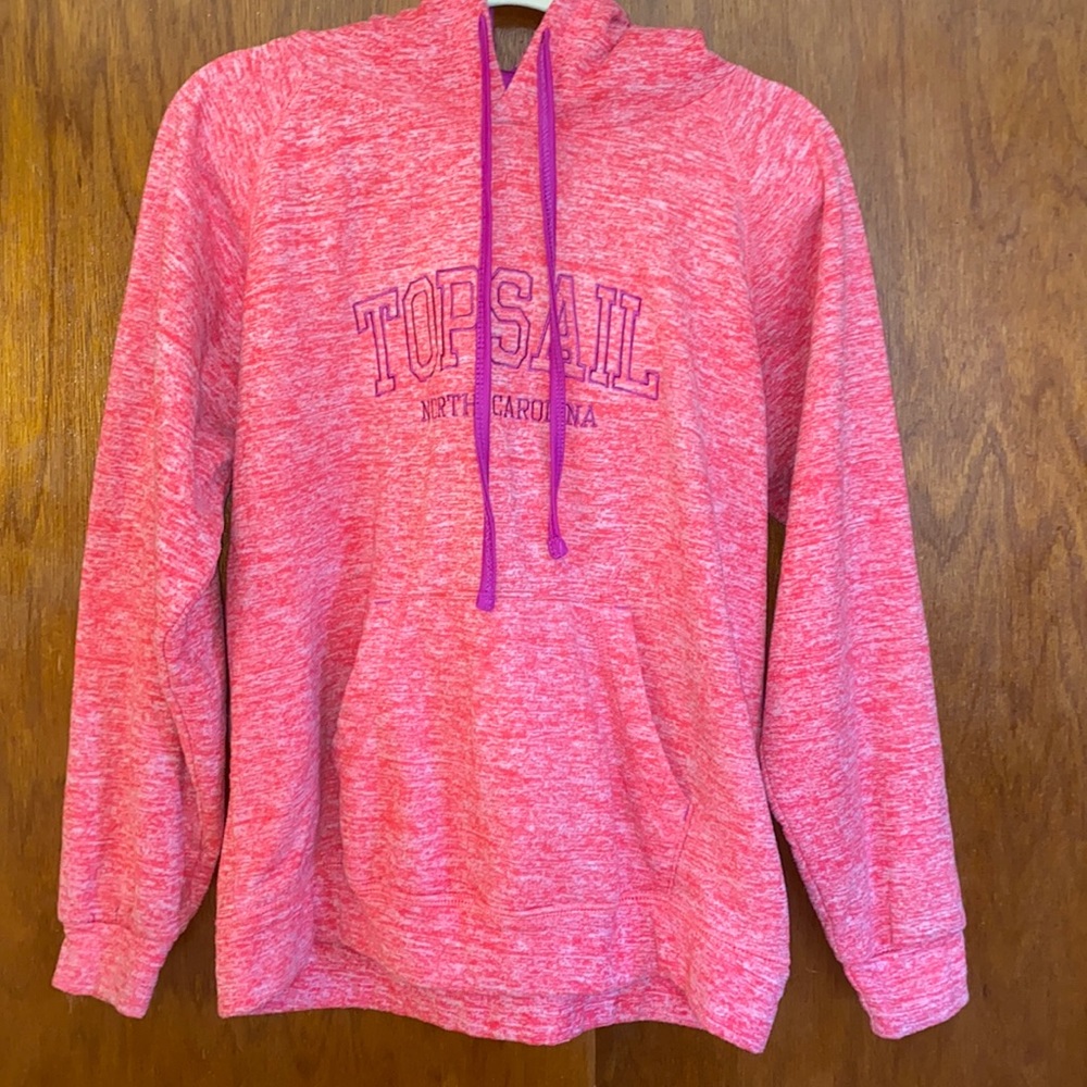 Distressed Topsail North Carolina Neon Pink/Coral and Purple Embroidered Hoodie